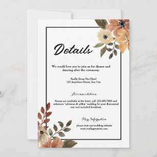 Rustic Brown Floral Wedding Details Enclosure Card