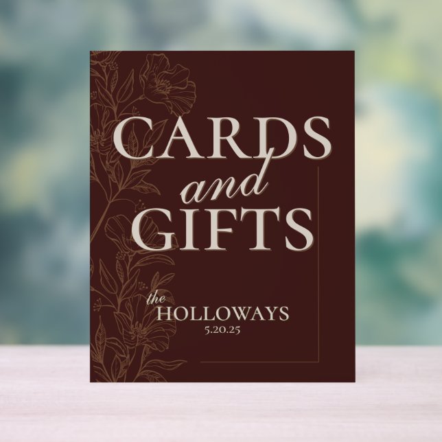 Rustic Brown Floral Wedding Gift Table Acrylic Sign (Neutral)