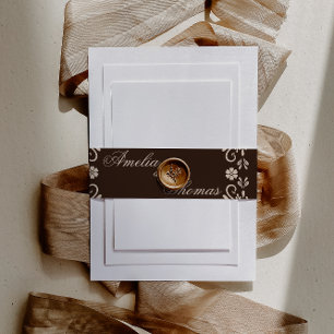 Rustic Brown Floral Wedding  Invitation Belly Band
