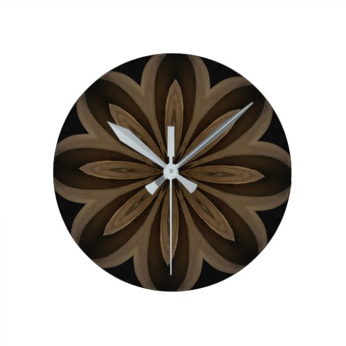 Rustic Brown Flower Kaleidoscope Design Round Clock