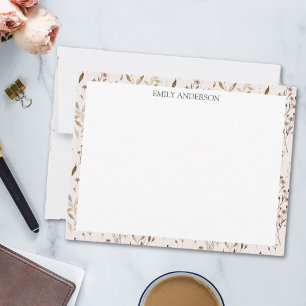 Rustic Brown Flower Leaf Floral Botanical Pattern Note Card