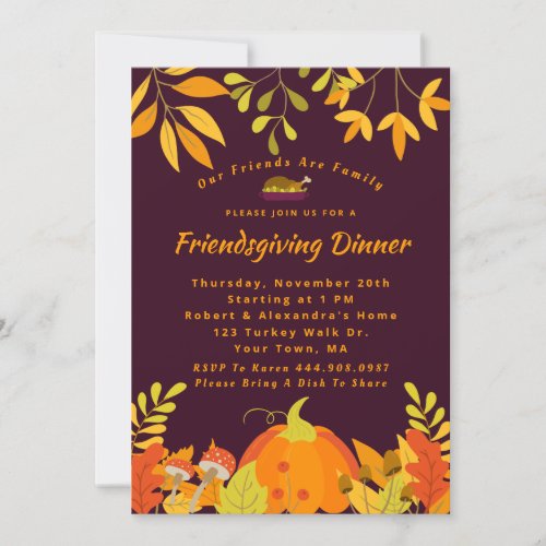 Rustic Brown Friendsgiving Dinner Party Invitation