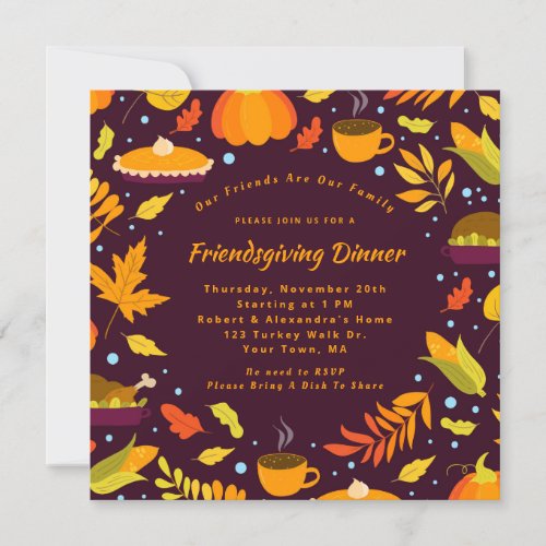 Rustic Brown Friendsgiving Feast Dinner Party Invitation