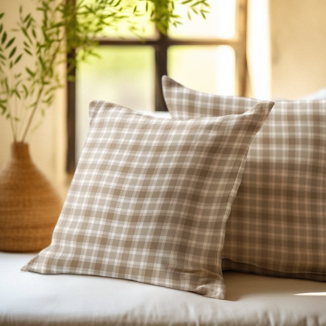 Rustic brown Gingham Plaid farmhouse pattern Throw Pillow (Creator Uploaded)