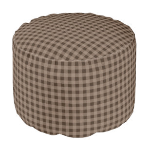 Rustic Brown Gingham Pouf Ottoman
