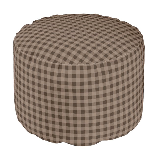 Rustic Brown Gingham Pouf Ottoman (Angled Front)