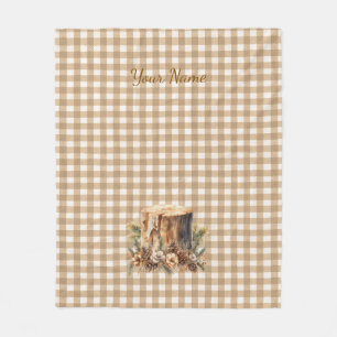 Rustic Brown Gingham Woodland Personalized Fleece Blanket