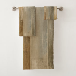 Rustic Brown Gray Beige Weathered Barnwood Stripe Bath Towel Set