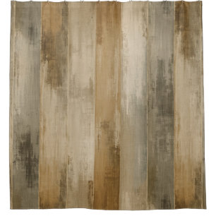 Rustic Brown Gray Beige Weathered Barnwood Stripe Shower Curtain