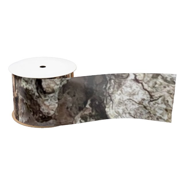 Rustic Brown Gray Tree Bark Texture Satin Ribbon (Spool)