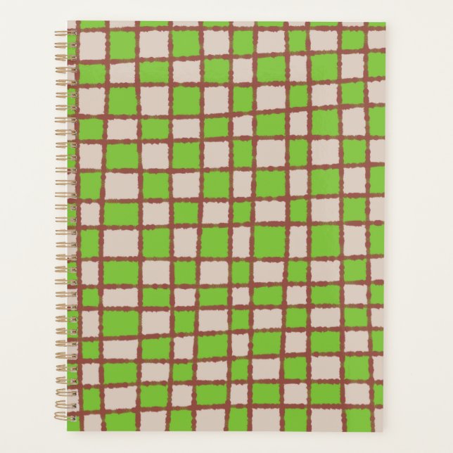 Rustic Brown Green Checkered Checkerboard Pattern  Planner (Front)