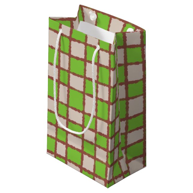 Rustic Brown Green Checkered Checkerboard Pattern Small Gift Bag (Front Angled)