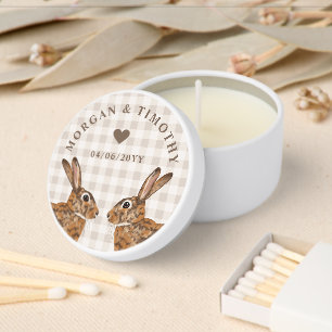 Rustic Brown Hares With Names And Wedding Date Mini Candle Favors