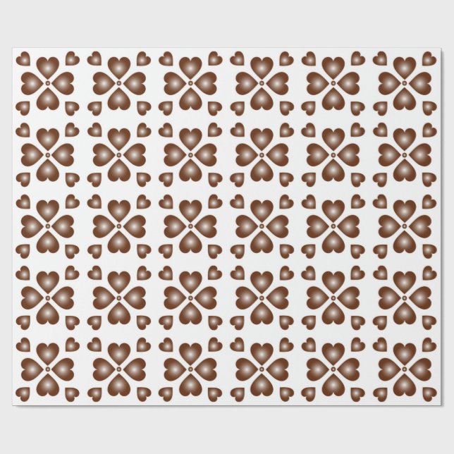 Rustic Brown Heart Floral White Wrapping Paper (Flat)
