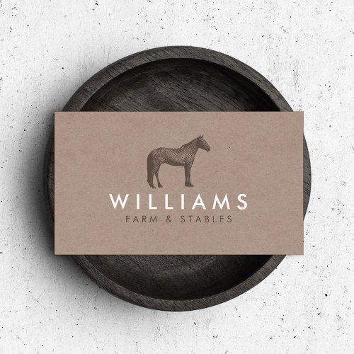 Rustic Brown Horse Etching Logo Farming Farmers Business Card