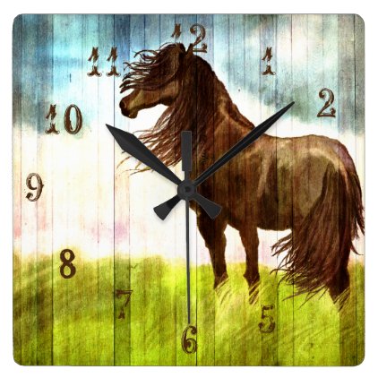 Rustic Brown Horse Painting Wall Clock