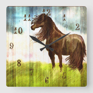 Rustic Brown Horse Painting Wall Clock