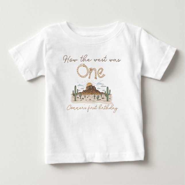 Rustic Brown How the West Was One 1st Birthday  Baby T-Shirt (Front)