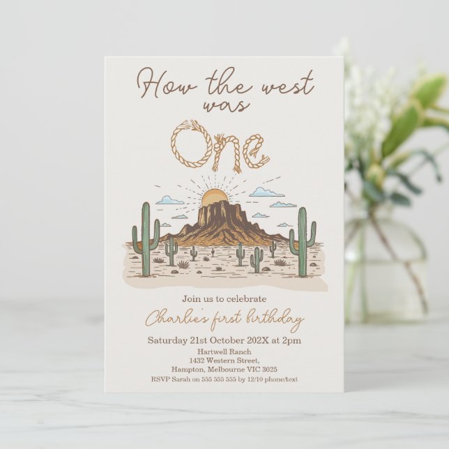 Rustic Brown How The West Was One 1st Birthday Invitation (Standing Front)