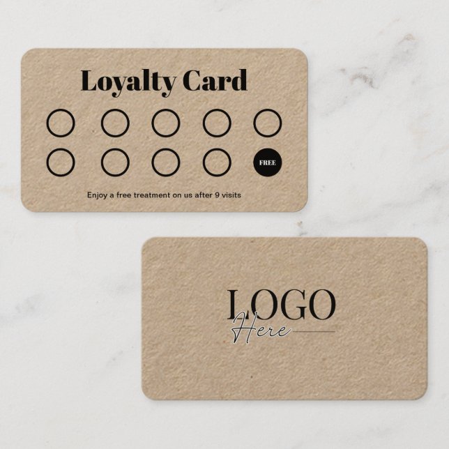 Rustic Brown Kraft Customer Loyalty Punch Card (Front/Back)