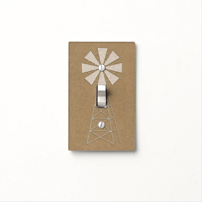 Rustic Brown Kraft Farm Windmill Country Modern Light Switch Cover (In Situ)