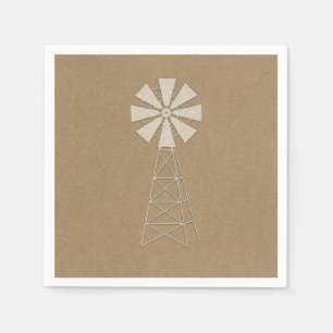 Rustic Brown Kraft Farm Windmill Modern Wedding Napkins