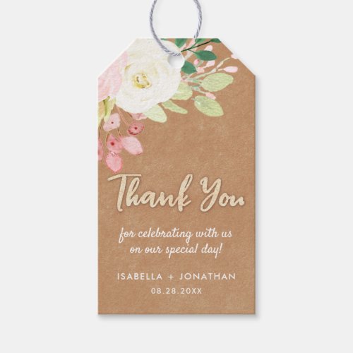 Rustic Brown Kraft Floral Gold Wedding Thank You Gift Tags