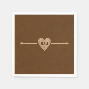 Rustic Brown Kraft Heart Arrow Bridal Shower Napkins