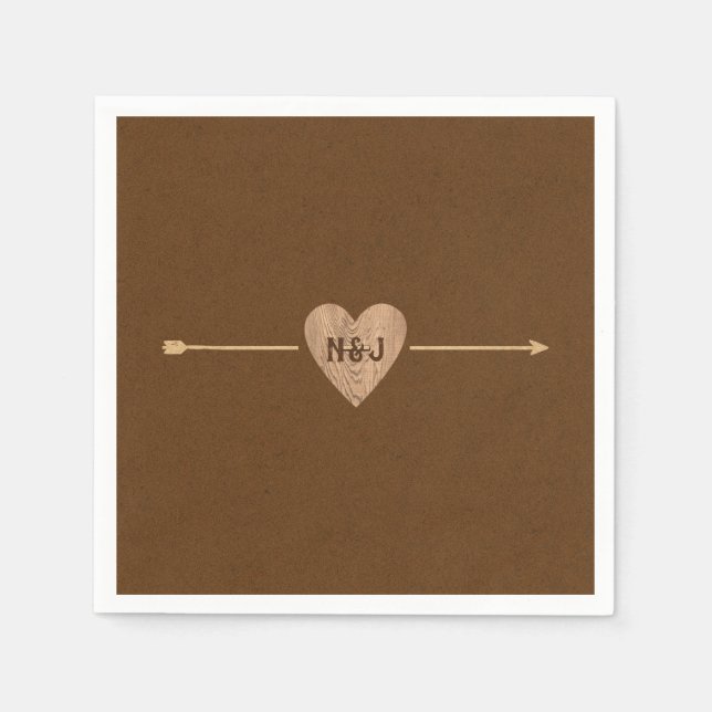 Rustic Brown Kraft Heart Arrow Bridal Shower Napkins (Front)