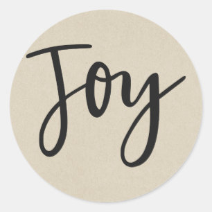 Rustic Brown Kraft Holiday Christmas JOY Favor Classic Round Sticker