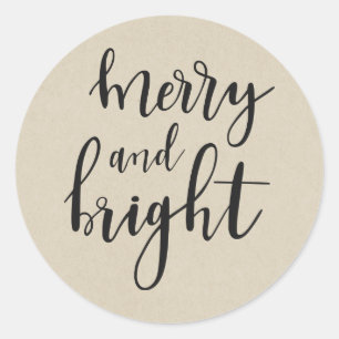 Rustic Brown Kraft Holiday MERRY & BRIGHT Favor Classic Round Sticker
