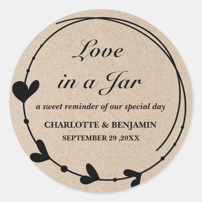 Rustic Brown Kraft Mason Jar Wedding Favor Labels (Front)