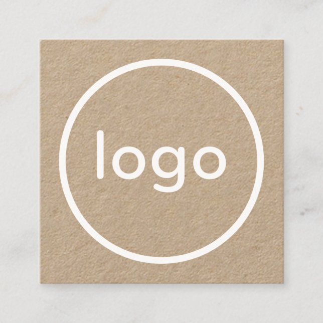 Rustic brown kraft paper add your logo handmade square business card (Front)