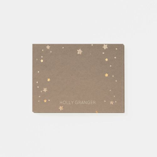 Rustic Brown Kraft Paper Gold Stars  Monogrammed Post_it Notes