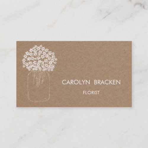 Rustic Brown Kraft Paper Mason Jar Flowers Business Card