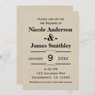 Rustic Brown Kraft Paper Minimalist Wedding Invitation