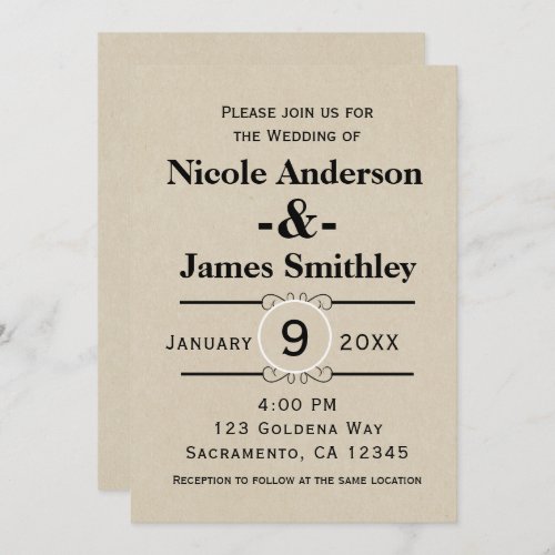 Rustic Brown Kraft Paper Minimalist Wedding Invitation