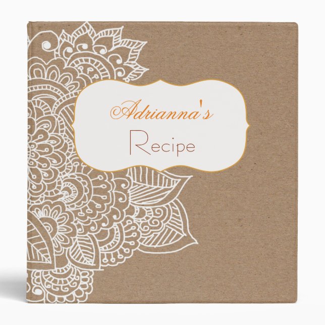 Rustic Brown Kraft Paper Paisley Recipe 3 Ring Binder (Front)
