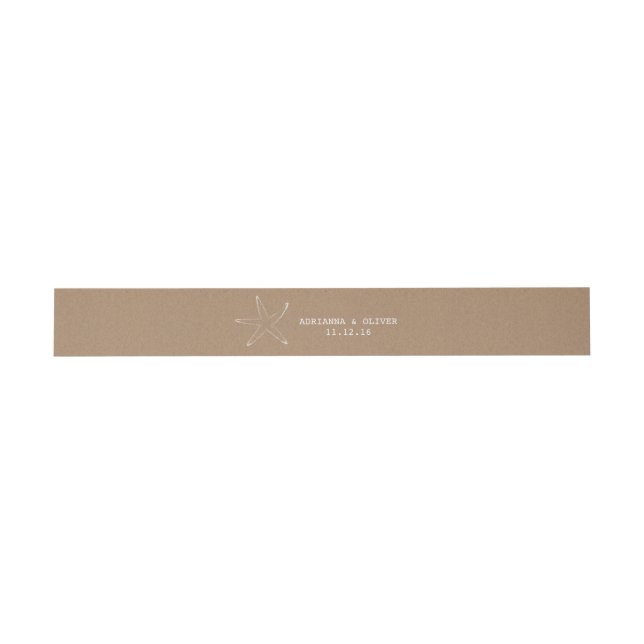 Rustic Brown Kraft Paper Pattern Starfish Invitation Belly Band (Flat)