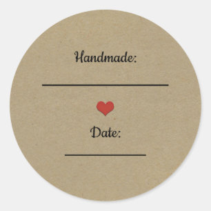 Rustic Brown Kraft Red Heart Handmade Canning Jar Classic Round Sticker