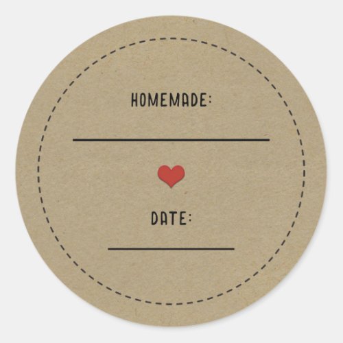 Rustic Brown Kraft Red Heart Homemade Canning Jar Classic Round Sticker