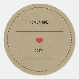 Rustic Brown Kraft Red Heart Homemade Canning Jar Classic Round Sticker