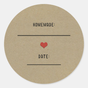 Rustic Brown Kraft Red Heart Homemade Canning Jar Classic Round Sticker