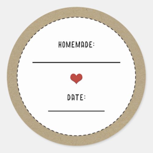 Rustic Brown Kraft Red Heart Homemade Canning Jar Classic Round Sticker