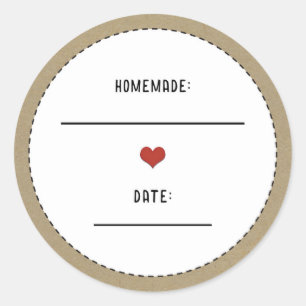 Rustic Brown Kraft Red Heart Homemade Canning Jar Classic Round Sticker