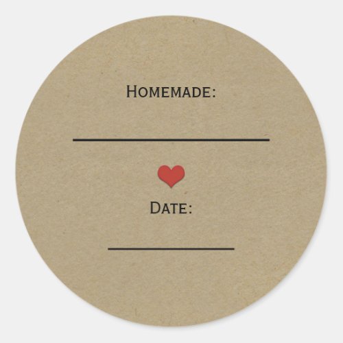 Rustic Brown Kraft Red Heart Homemade Canning Jar Classic Round Sticker