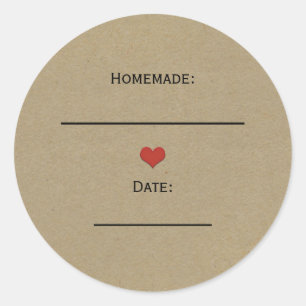 Rustic Brown Kraft Red Heart Homemade Canning Jar Classic Round Sticker