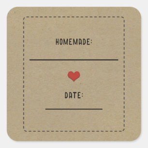 Rustic Brown Kraft Red Heart Homemade Canning Jar Square Sticker