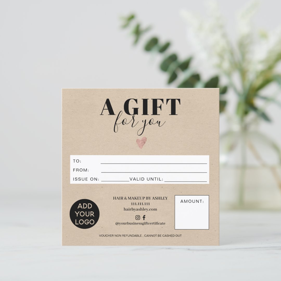 Rustic brown kraft square gift certificate logo Zazzle