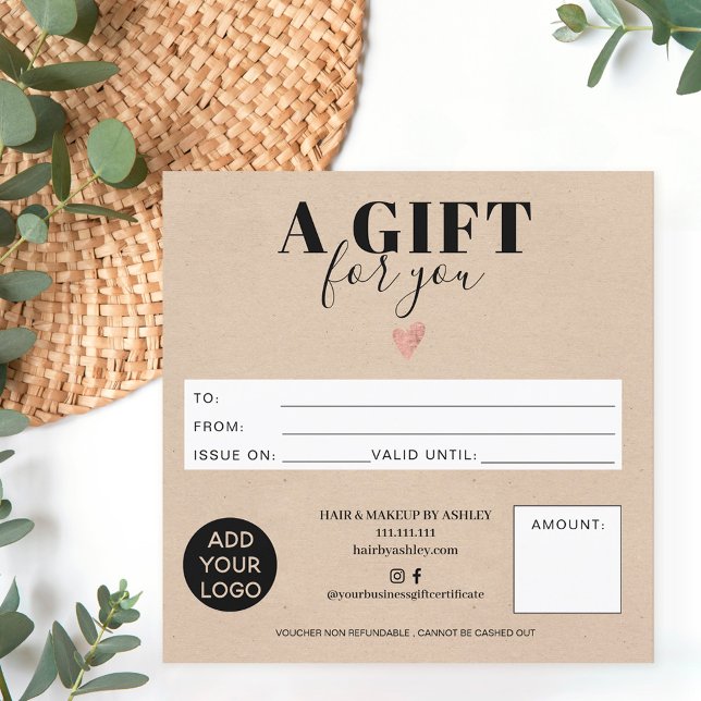 Rustic brown kraft square gift certificate logo (Creator Uploaded)